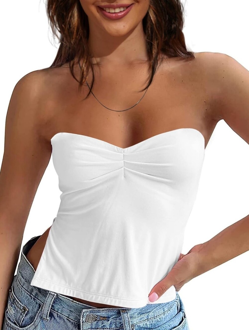 Black and White Sweetheart Neckline Strapless Tube Tops - Women's Set